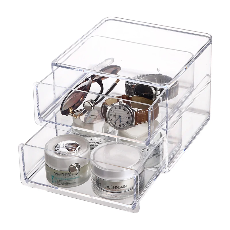 Organize Cosmetics and Beauty Supplies Stackable Clear Plastic Organizer Drawers