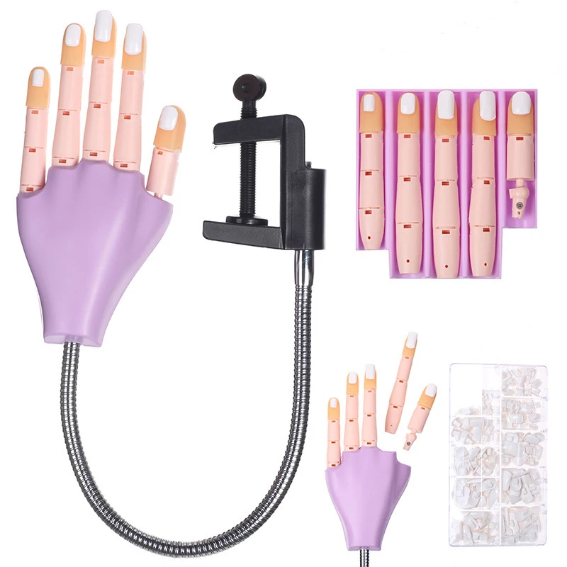 Ready Stock Purple Upgraded Practice Nail Hand For Acrylic Nail Tips Flexible Trainer Silicone Nail Training Practice Hand