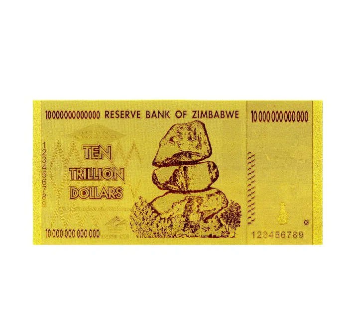 Value Collectible ZIMBABWE 10 Trillion Pure 24K Gold Banknote With Engraved Technique For Gifts