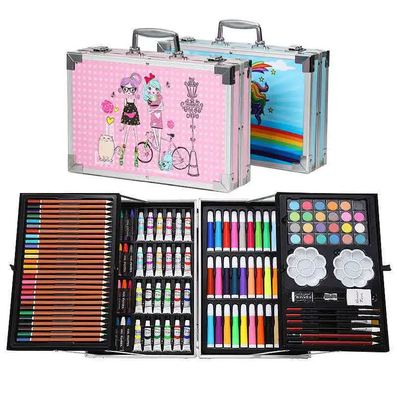 150 Pcs Kids Art Set Children Drawing Set Water Color Pen Crayon Oil Pastel Painting Drawing Tool Art Supplies Stationery Set