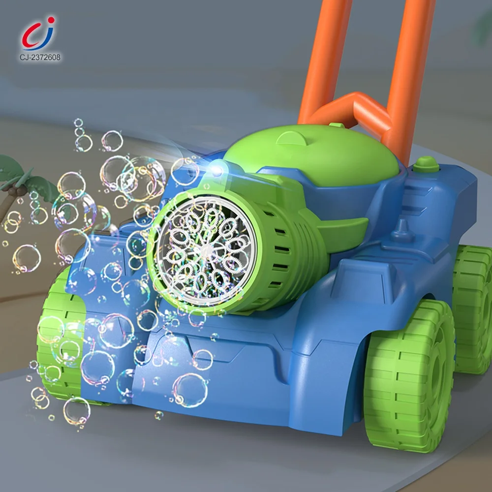 Chengji Outdoor Summer Toys Automatic Blower Plastic Hand Push Tank Cart Bubble Lawn Mower for Toddlers
