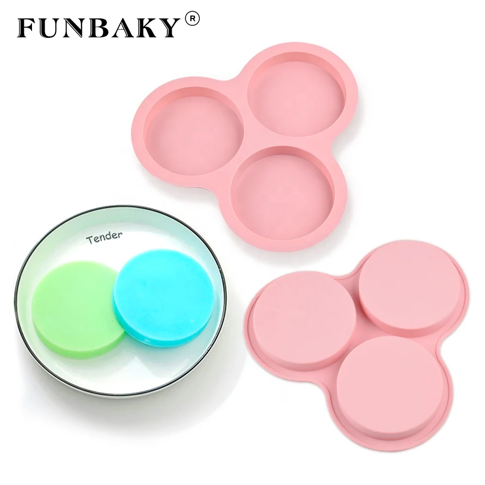 
FUNBAKY JSC3259 Durable cake silicone pan 3 cavity chocolate chips cookies biscuit mold silicone soap scented candle mould 