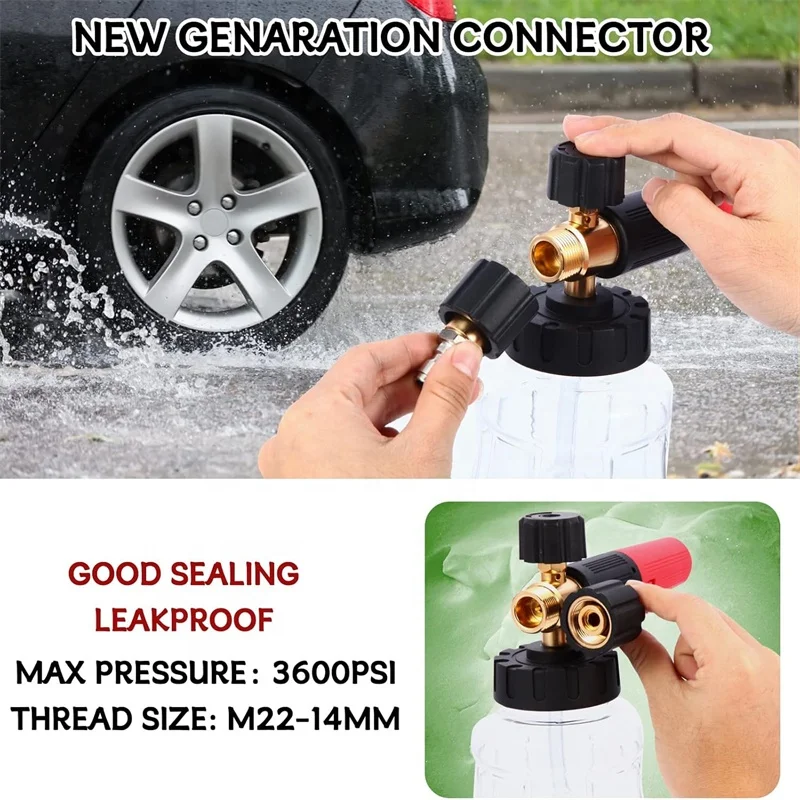 1/4' Quick Connector 1L Adjustable Pressure Washer Foam Lance Car Wash Snow Foam Cannon Sprayer Bottle