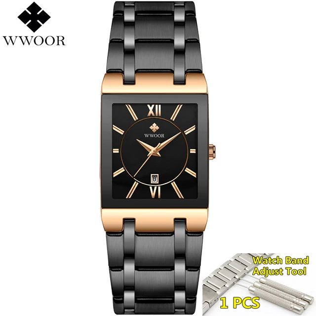 2019 Waterproof Golden Male Wristwatch Top Brand Luxury WWOOR Men Watches Gold Black Square Quartz watch men