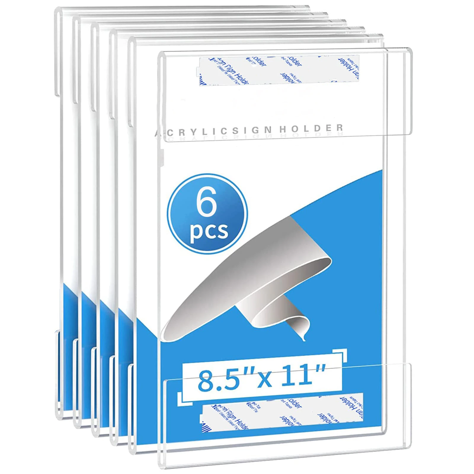 No Drilling 8.5x11 Acrylic Wall Sign Holder with Double Sided Tape Clear Plastic Plexiglass Sign Holder for Office/Home/Store