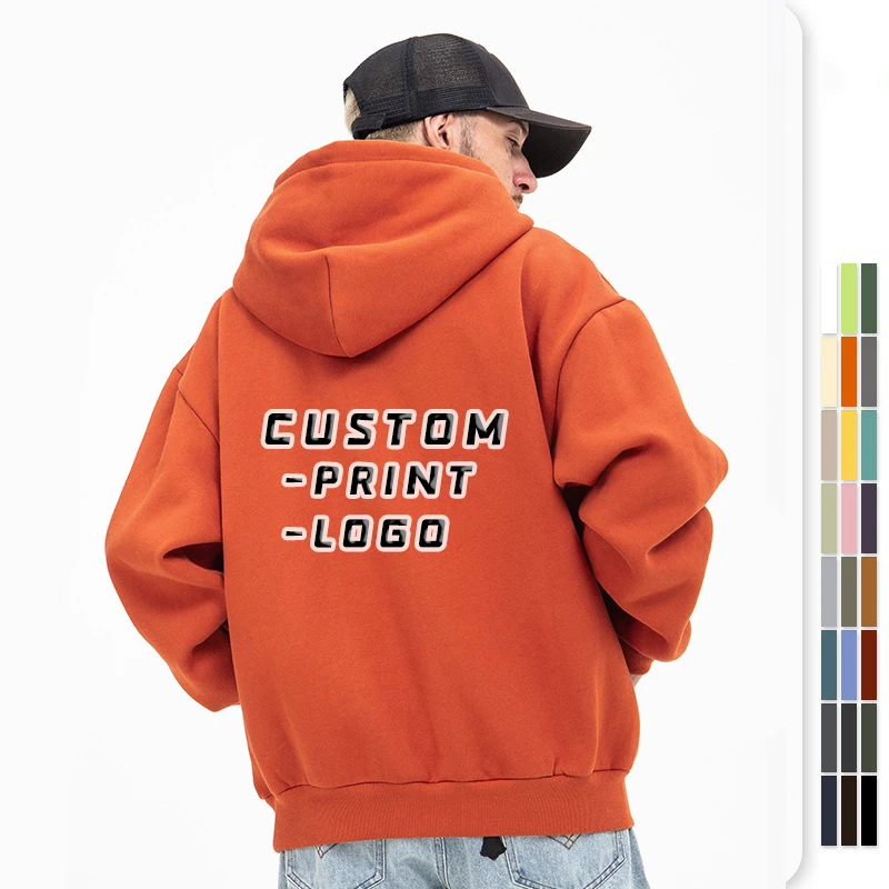 400  500  800 GSM 60 Cotton 40 Polyester Heavyweight French Terry Hoodies Custom Women Men Streetwear Orange Hoodie For Printing