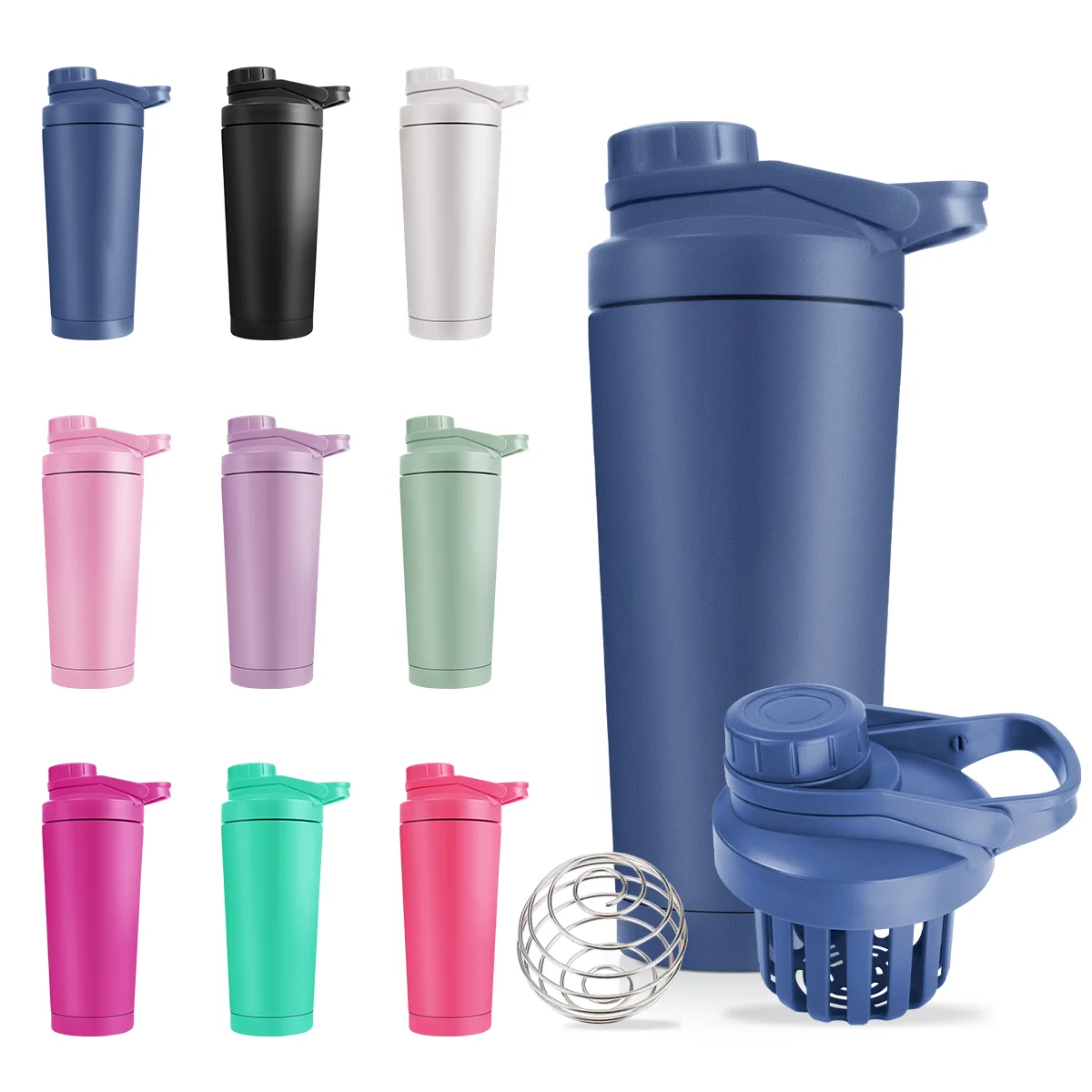 Topnovo Sport Portable Protein Mixing Powder Stainless Steel Vacuum Cup Protein Shaker Bottle with Mixing Ball with Shaker Ball