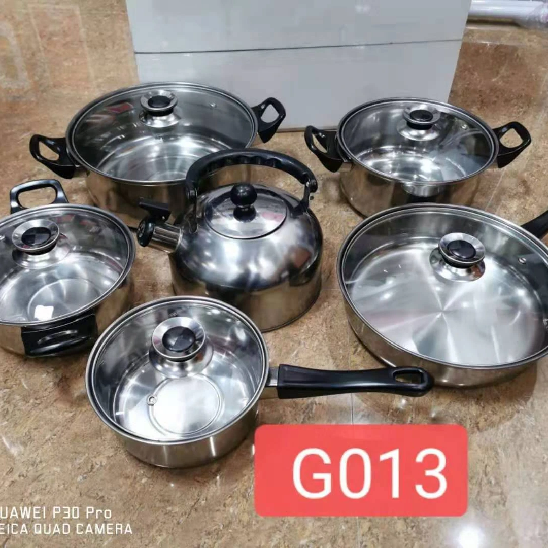 12pcs of stainless steel cookware set with black handle cooking pot set
