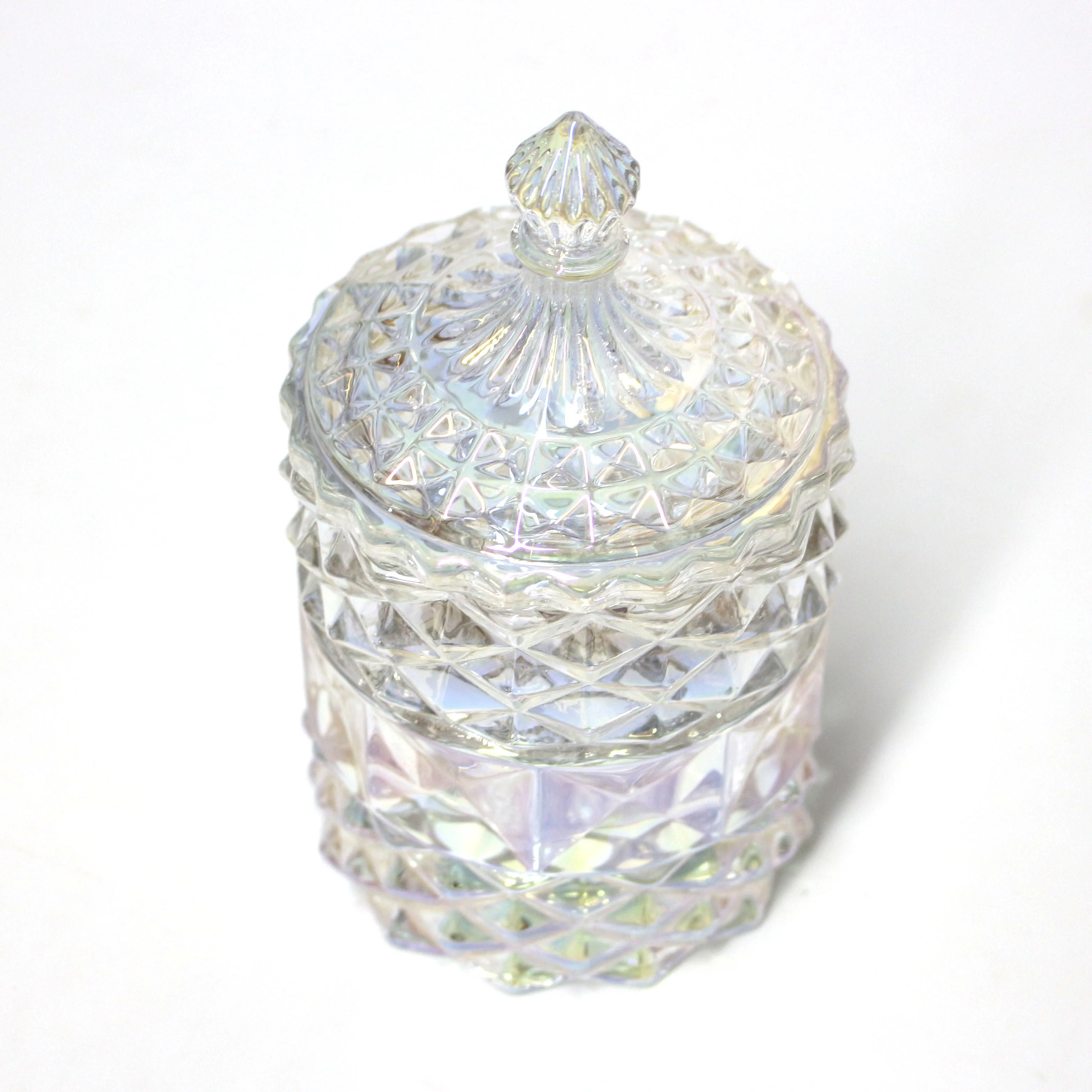 FENGJUN iridescent cylinder embossed geo cut colored candles container glass candle jar for candles