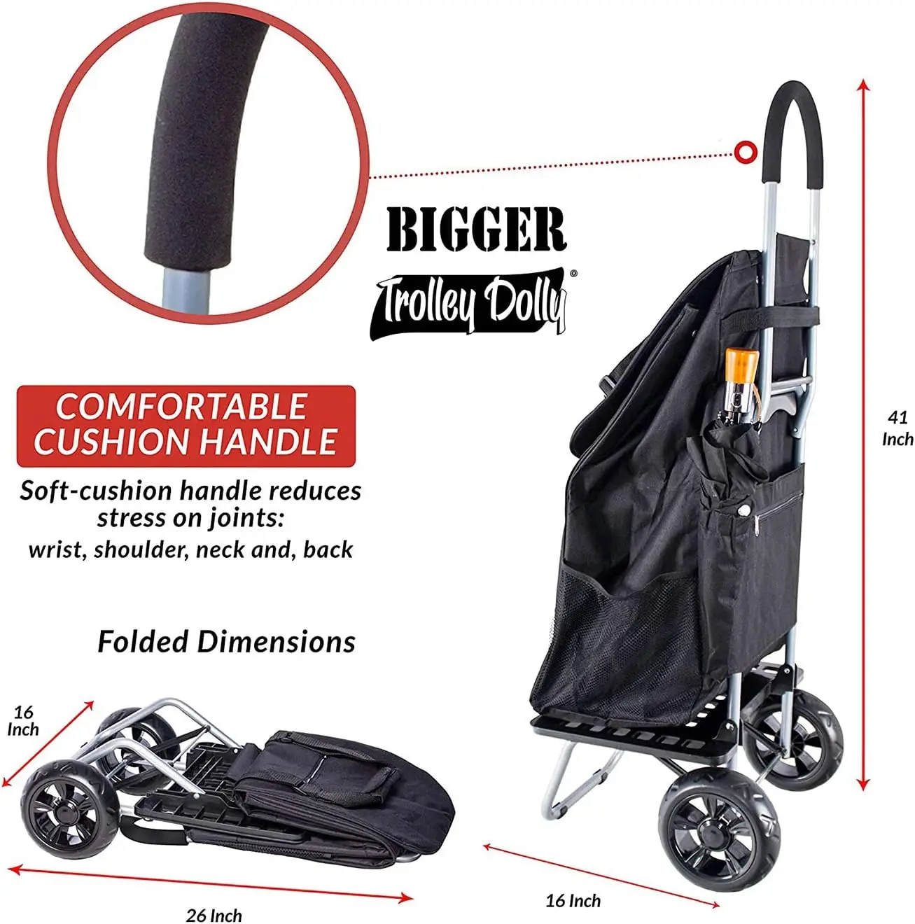 Folding Heavy Duty Shopping Groceries Cart Rolling Utility Hand Truck Trolley Dolly Bag for Shopping Camping Carrier