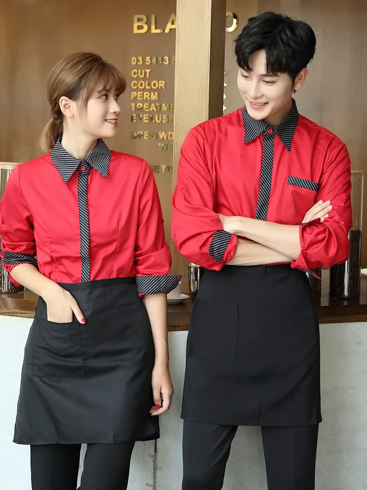 restaurant uniforms dress coffee bar work shirt long sleeve waiter and waitress clothes wholesale