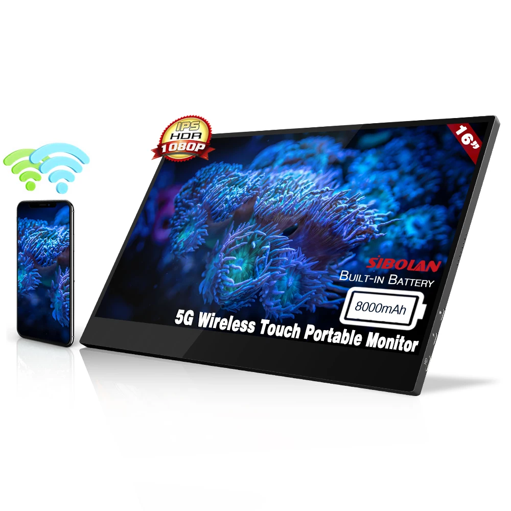 
Sibolan new technology 5G wifi wireless 16 inch fhd ips lcd display car headrest video touch screen portable USB monitor 
