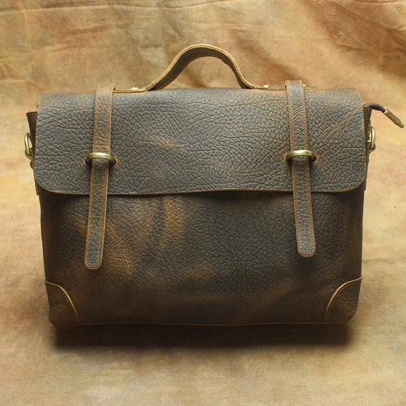 Handmade Top Pu Leather Laptop Crossbody Briefcase New Design Fashionable Casual 14-Inch Business Handbag for Men