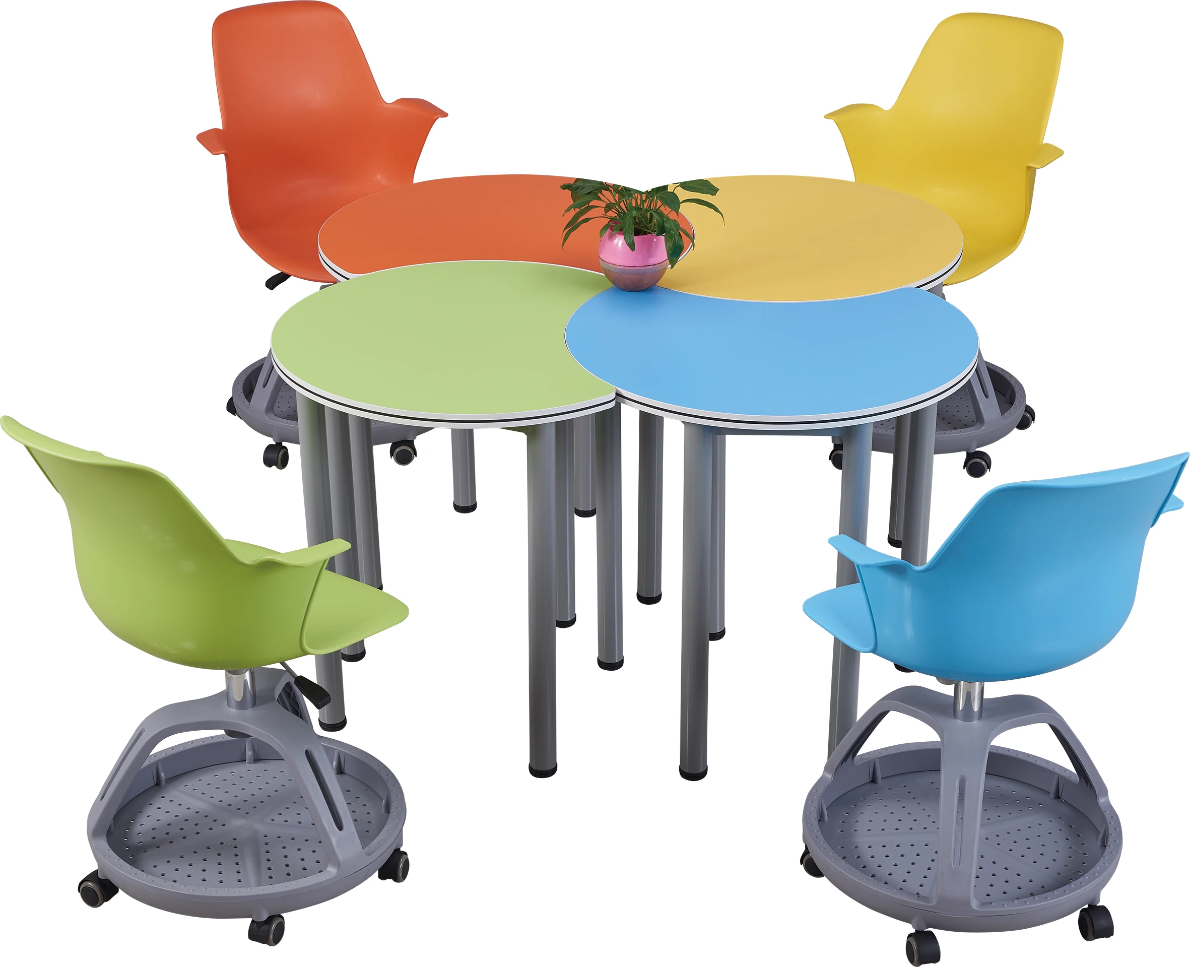 
Fixed Table Plastic School Desks Shaped Study Table And Chair 