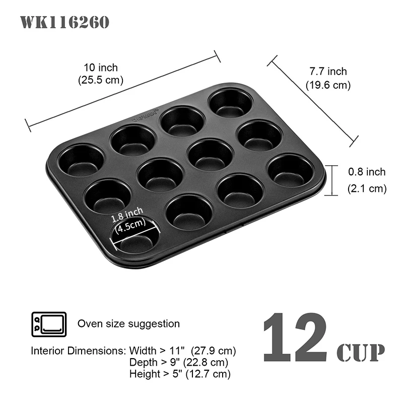 CHEFMADE Bakeware Non-stick Heavy Duty Carbon Steel Baking 12 Cups Muffin Cupcake Pan for Cakes