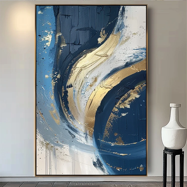 Home Decor Handmade Modern Canvas Wall Art Blue Gold Abstract Artworks Luxury Wall Paintings