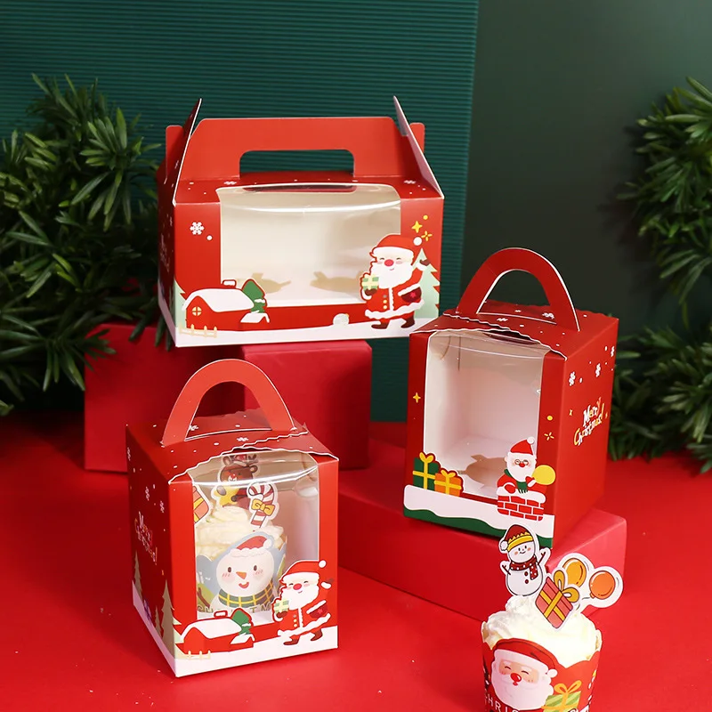 1 2 4 6 holes Christmas cupcake box with inserts Eve Whosale packaging mini cake boxes with handle window