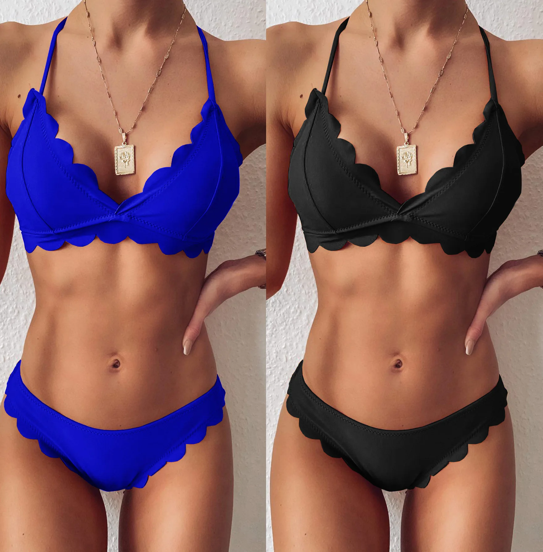 Hj New Bikini Sexy Solid Color Cut Flowers Bandeau Bikini Lace Swimsuit Ladies Split Low Waist Swimsuit