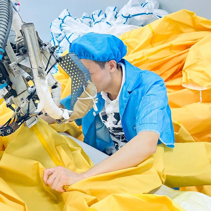 Factory Supply CE Certified Type 3 Bio Hazmat Suit Yellow Green PPE Disposable Coverall Chemical Protective Suit