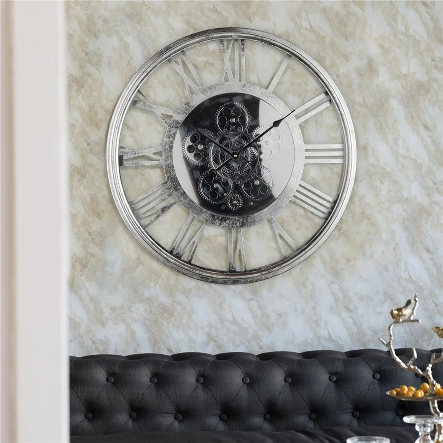
21.5 inch patent Oversized Large Skeleton metal Industrial Antique Shabby Chic style plastic moving rotating gear wall clock 