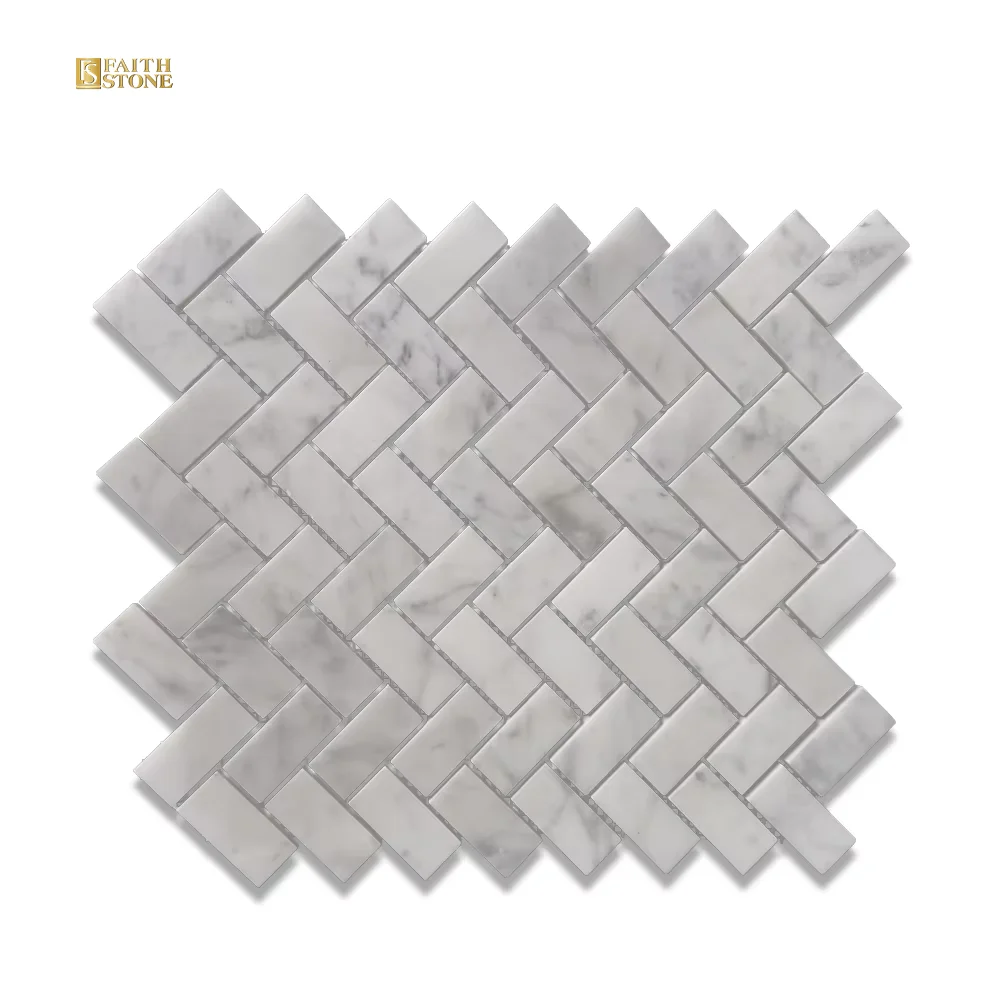 Carrara White Herringbone Marble Mosaic Tile Bathroom Modern Simple Design Wall Decoration Mosaic