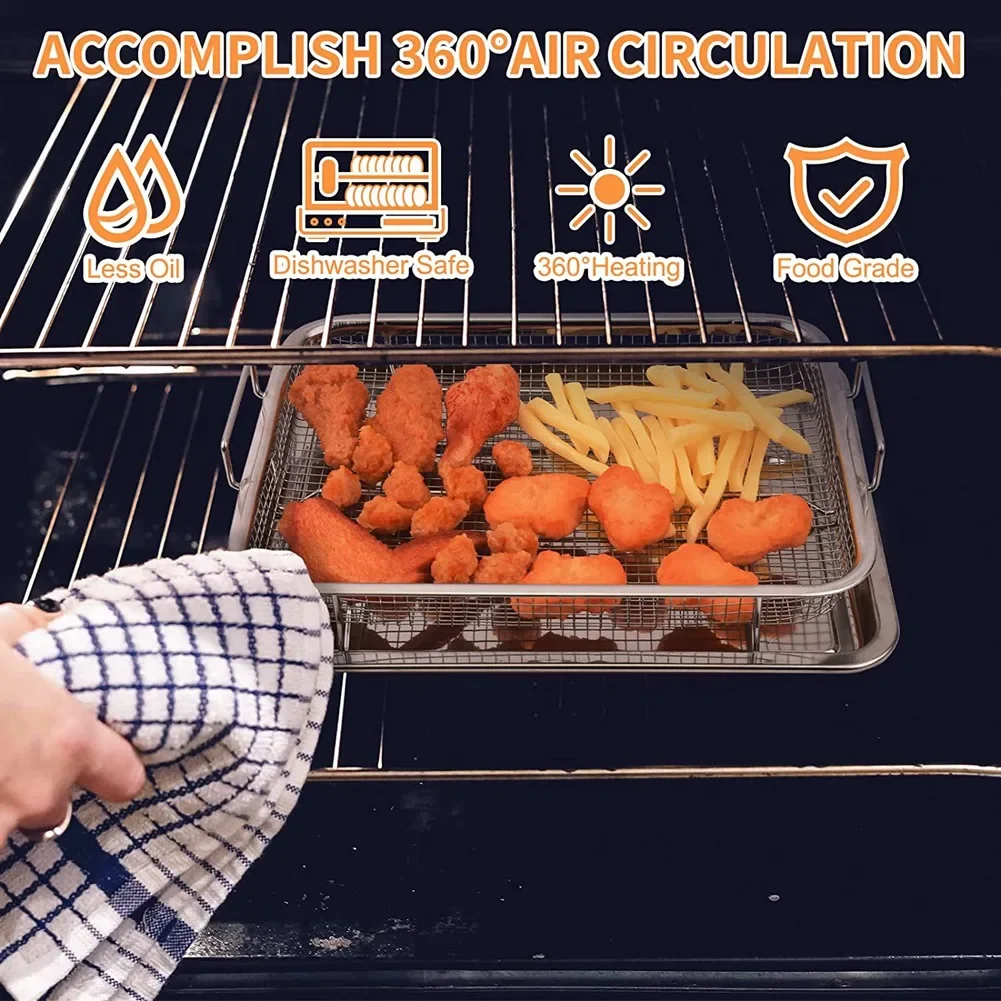 Deluxe Air Fryer Basket For Oven With Stainless Steel Crisper Tray Non-stick Mesh Basket Set Home use Baking Pan