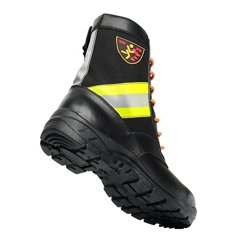 Factory OEM Leather Anti- puncture Waterproof Safety Shoes Fire Rescue Protective Boots Work Boots