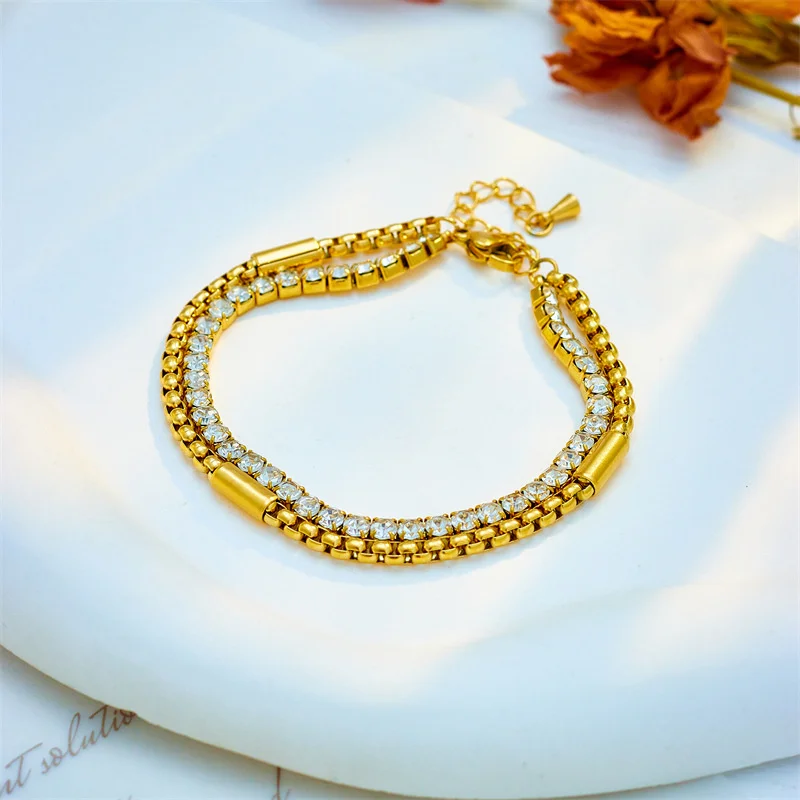 Fashion Punk Creative Hip-Hop Personality Niche Versatile Diamond-Studded Multi-Layer Stainless Steel Chain Jewelry Bracelet