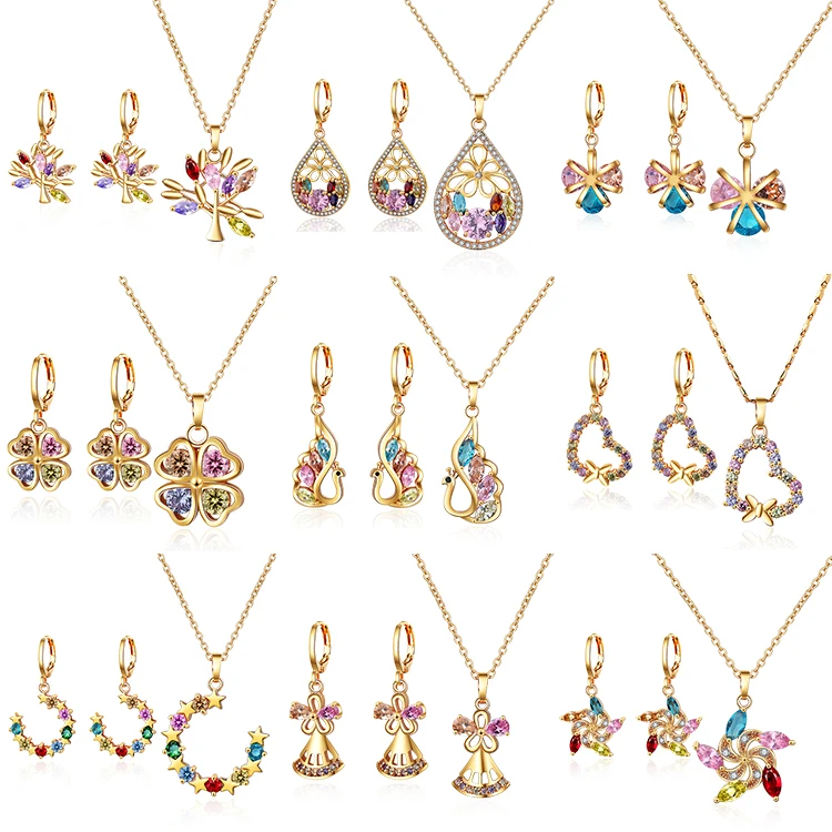 wholesale 2015 fashion female wedding accessories 18K gold plated zircon jewelry sets dubai bridal