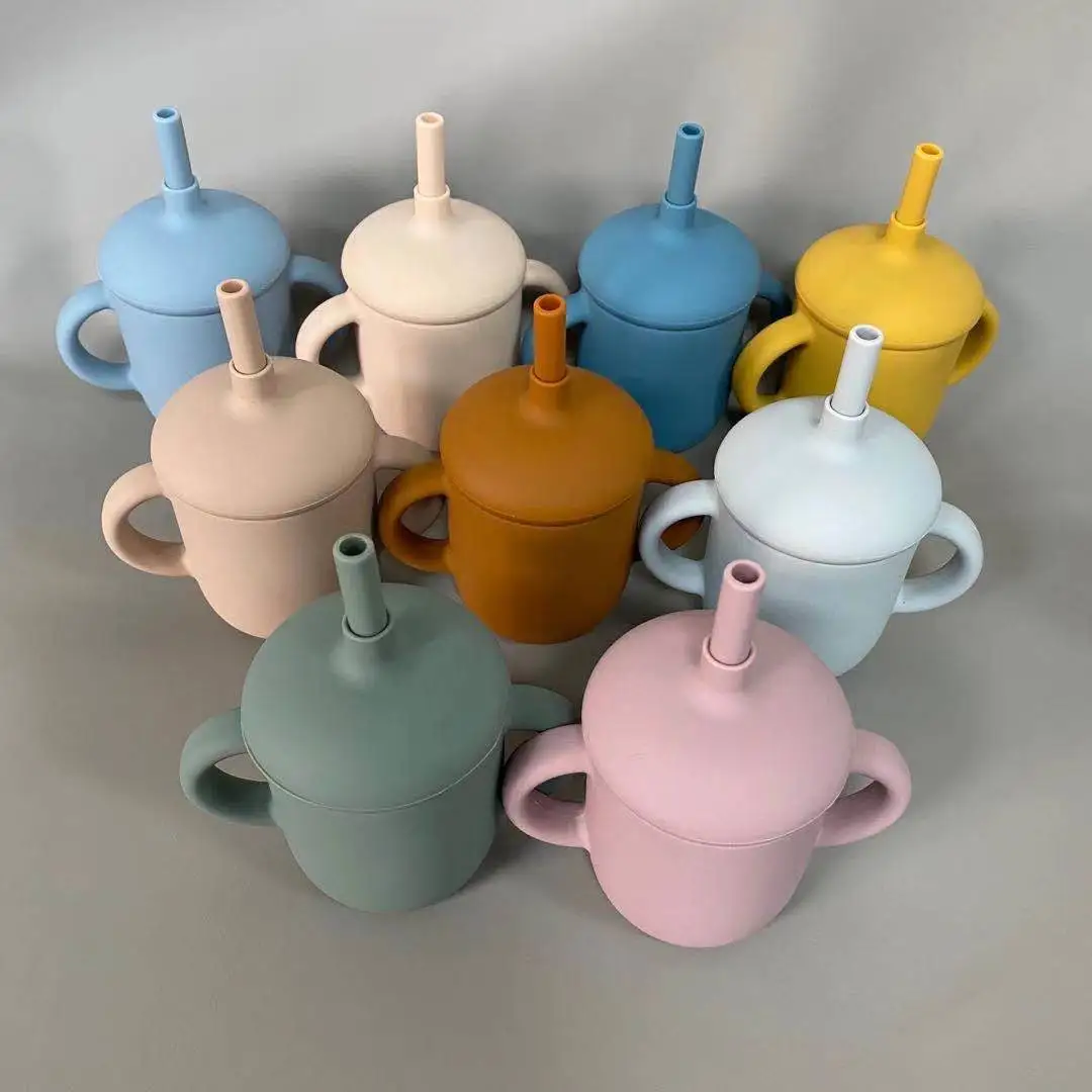 Оптовая продажа новая силиконовая чашка sippy многоразовая детская из органического силикона без