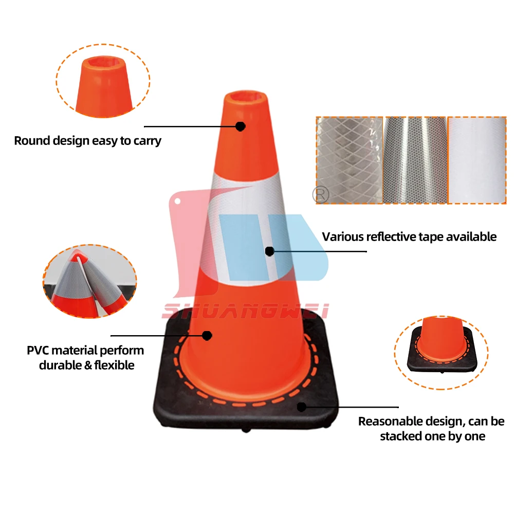 UV Resistant High Reflection Parking Lot Driveway 450mm PVCTraffic Safety Road Warning Plastic Cone With Reflective Films
