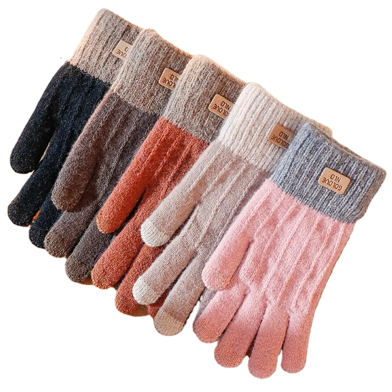 Warm Fashion Full Finger Black Woolen Bike Micro touch Acrylic Touch Screen Thermal Texting Magic Knit Mittens Glove