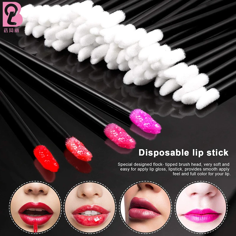 Beiqili 50pcs/bag Disposable Lip Brush Lipstick Lip Gloss Wands Applicator Make Up Brush Pintalabios Vara Labios De Maquillaje