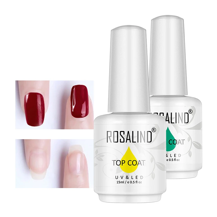 Rosalind oem custom logo 15ml no wipes nail art base coat and top gel polish soak off uv lamp base top coat for wholesale