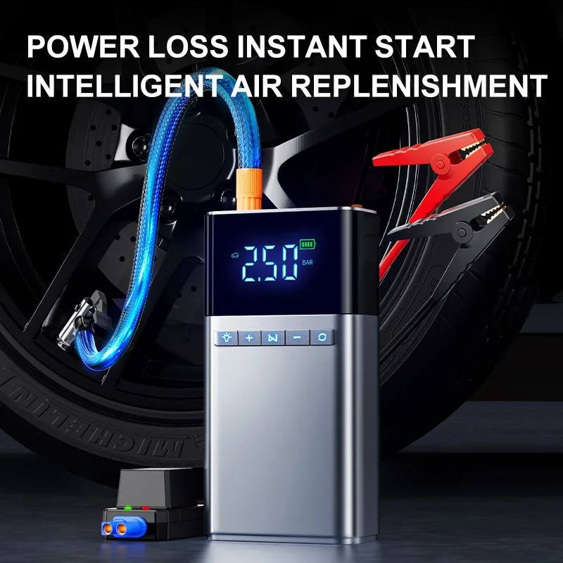 YL03SH New Cheap Jump Starter Tire Inflator Newest 150PSI Rechargeable Air Compressor 12V Cable USB Charging Line Auto Stop