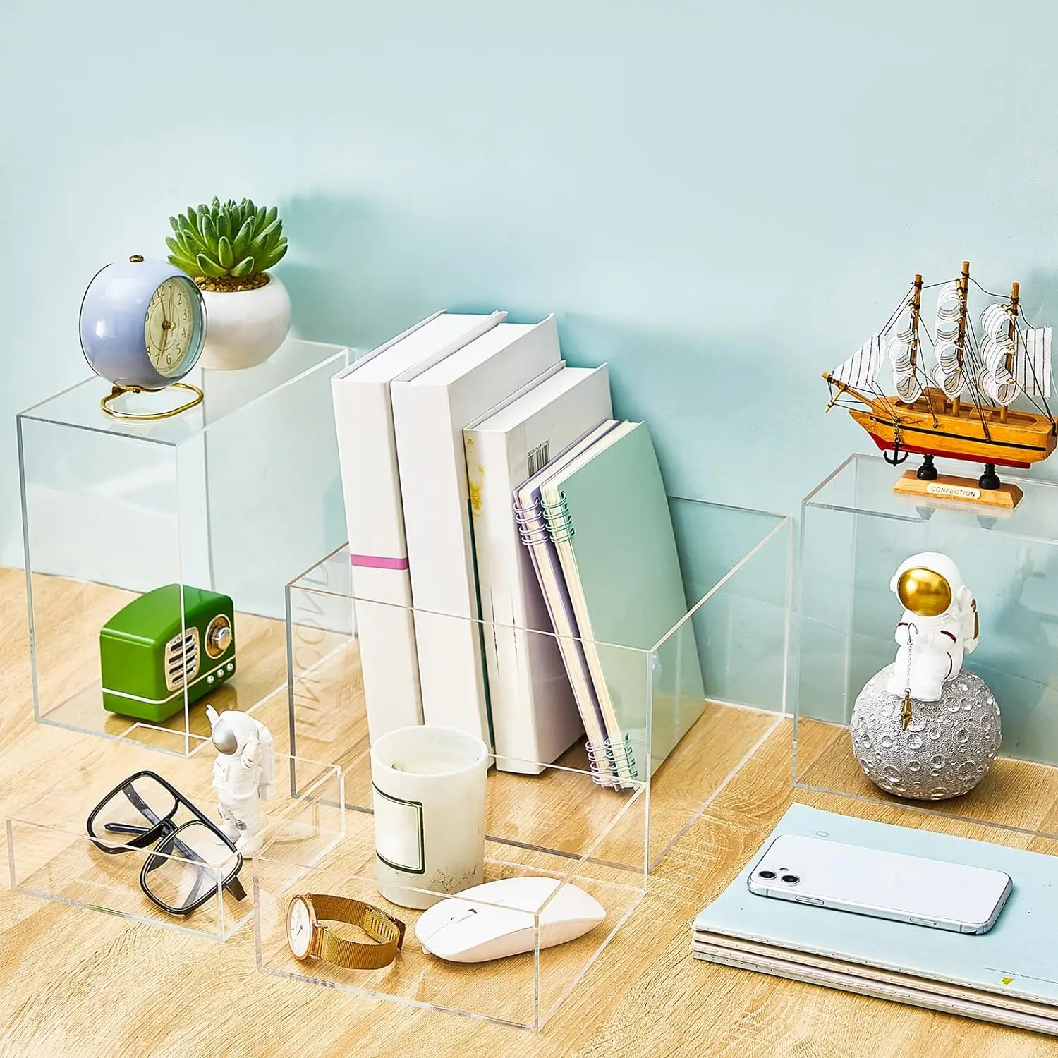 Clear Acrylic Cube 5 Sizes Display Nesting Risers with Hollow Bottoms Transparent Acrylic Boxes for Display and Table Decor