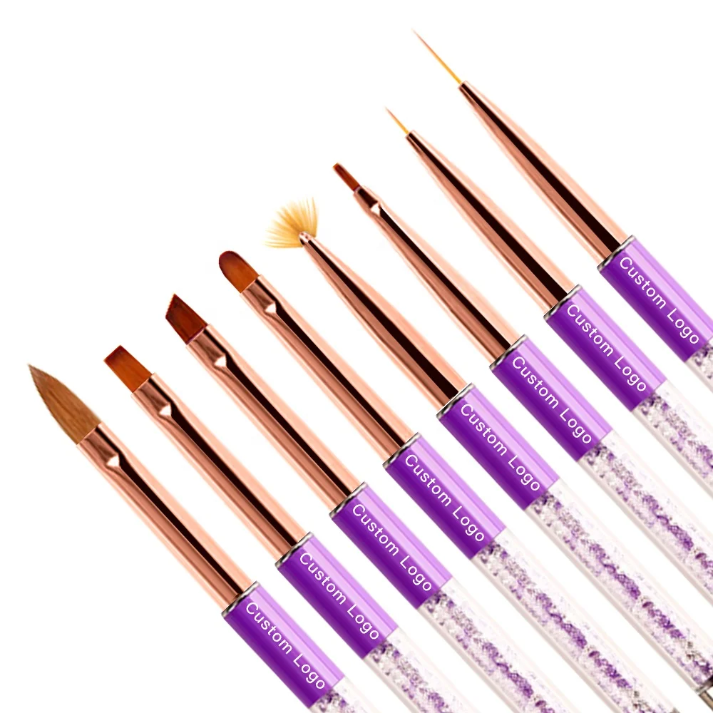FUUMUUI New Purple Rose Gold Synthetic 8pcs Set Wholesale 3d Oval Flat Round Gel Detail Nail Art Paint Brushes Set Manufacturer