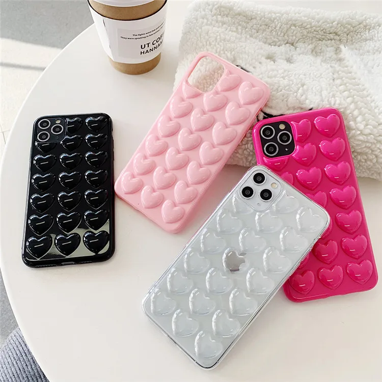 3D Love Heart Candy Color Phone Case for iPhone 14 13 12 11 Pro Max XS Max XR 8Plus Soft Silicone Back Cover