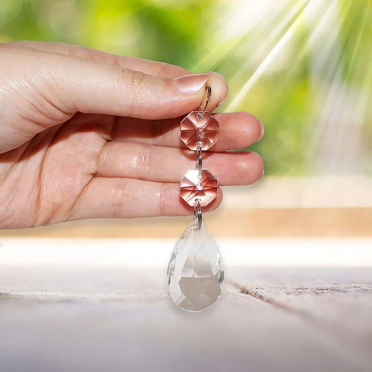 Glass 2pcs14mm octagon beads + 38mm crystal chandelier pendant for ceiling droplets light refraction , wedding tree decoration