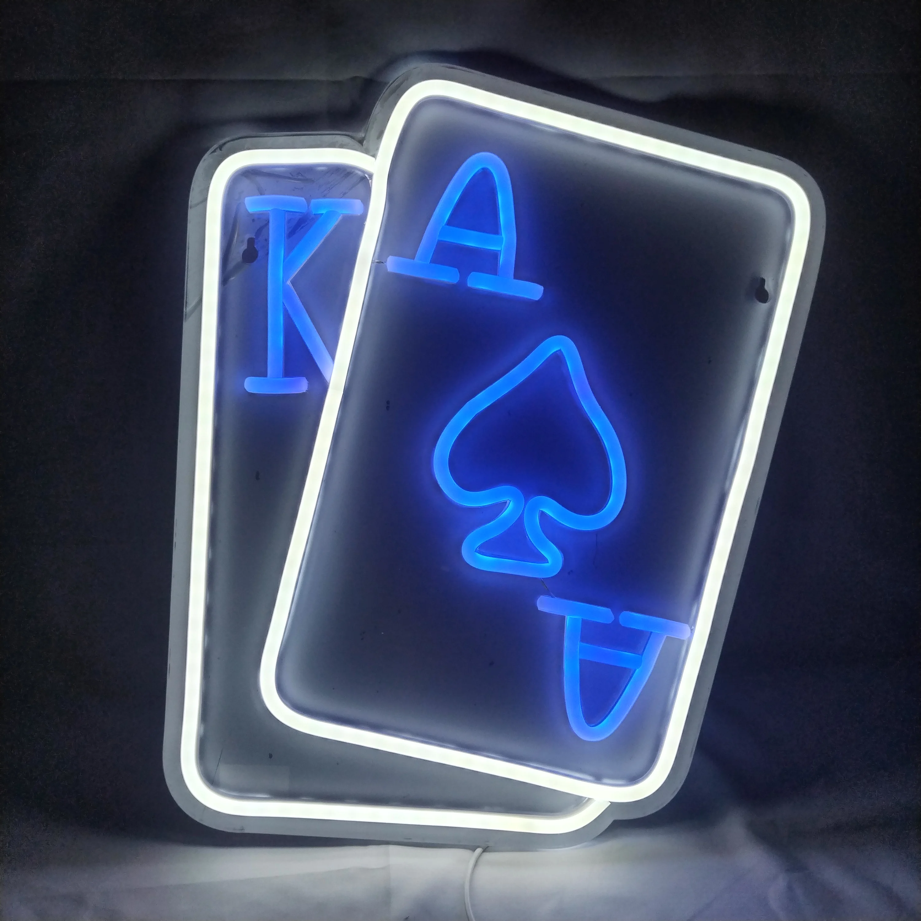 Playing Cards Neon Signs for Wall Decor Poker Teens Led Neon Light Blue White Usb Light Sign for Bedroom Casino Bar Hotel