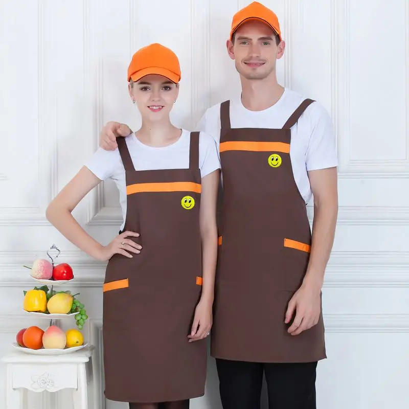 Supermarket work clothes pinafore fashion fruit shop restaurant cafe waiter apron with printed embroidered words