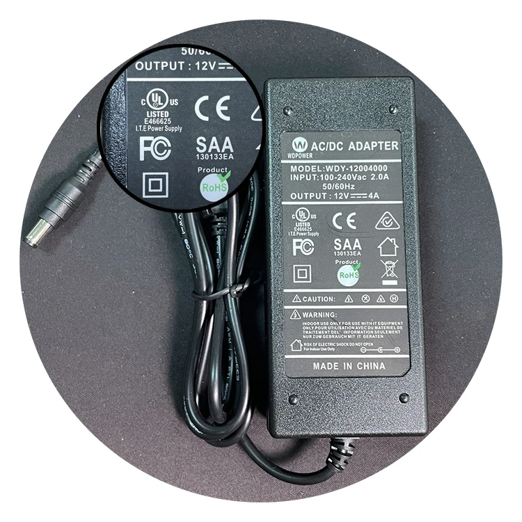 US AU CE ROHS certificated AC100-240V DC12V 4A 48watt LED power supply for led neon sign