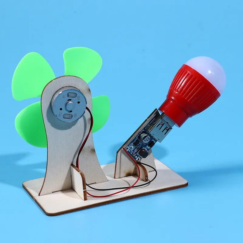 Creative wooden DIY wind power bulb toys steam scientific experiment kits kids toys