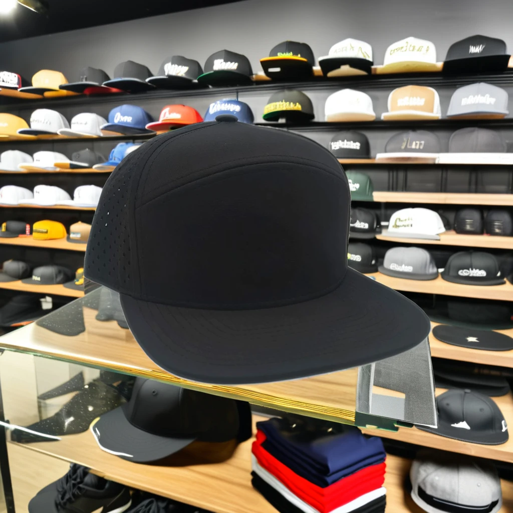 JEYA Snapback Hats 6 Panel Black Blank Polyester Custom Rubber Patch Logo Snapback Cap Oem