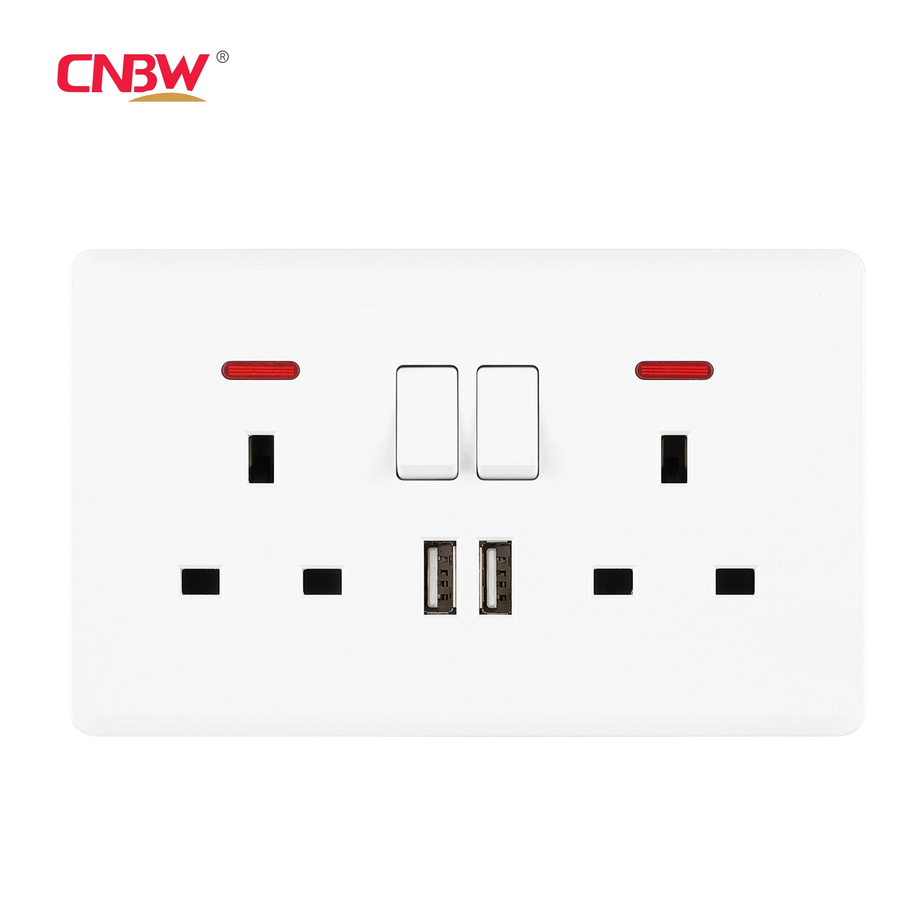 20 Years Professional Manufacture Double Gang 13a Wall Outlet Socket With Usb Charger Port 2.1a