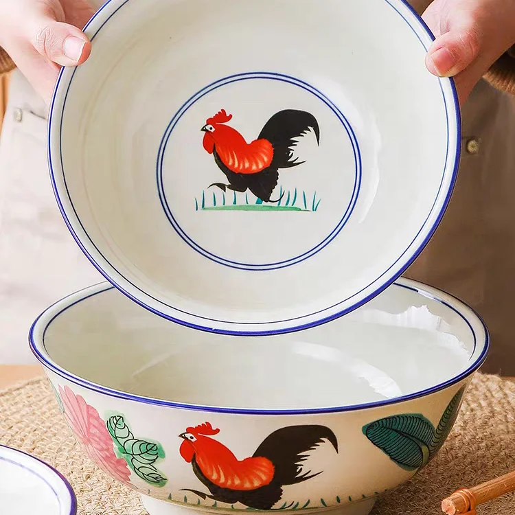 Nostalgic Classic Retro Rooster bowl Household and Commercial Large Rooster Noodle Bowl  melamine  rooster print  food bowl