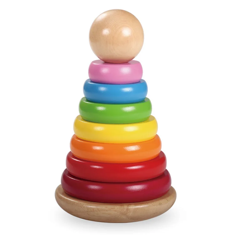 
Baby Learning Building Blocks Educational Rainbow Stacker Wooden Rings For Toys 