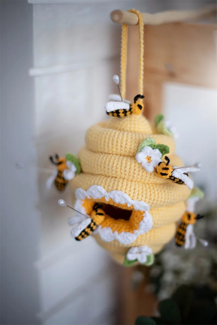 Crochet Beehive Kids Gift Toy Bumble bee Blossom Beehive Amigurumi Handmade Beehive Home Hanging Decor