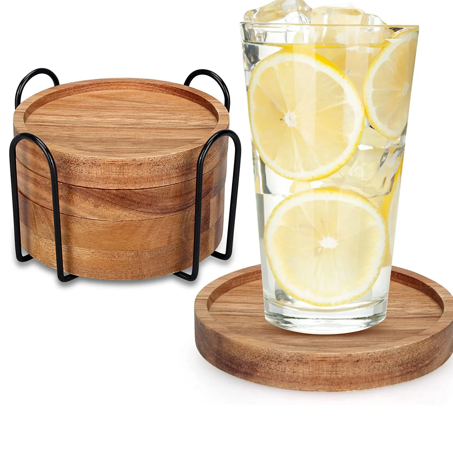 Acacia Mangium Wooden Round Coaster for Hot Drink Coffee Non Slip Cup Mat Tea Cup Holder for Home Deco