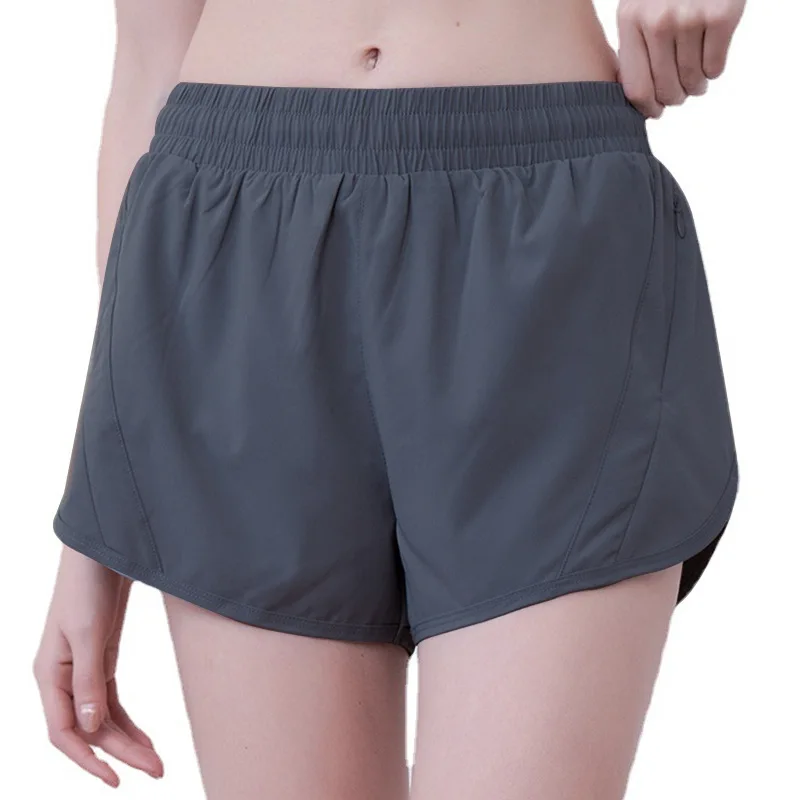 Wholesale lulu new anti-walking lightweight sports shorts fake two pieces lined casual loose running breathable yoga shorts